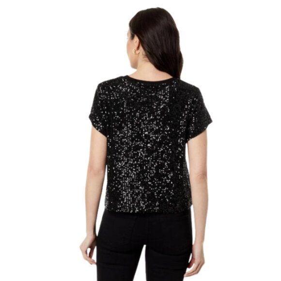Elliot Lauren Black Sequin Short Sleeve Top Women's Size Medium - Picture 3 of 12